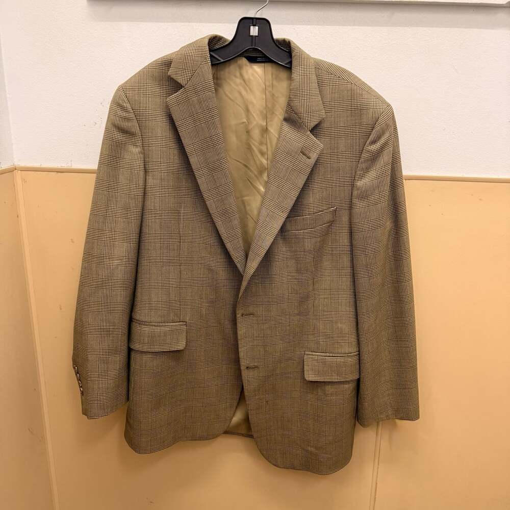 Brooks Brothers 100% Worsted Wool Brown Tan Plaid Sport Coat Blazer Jacket